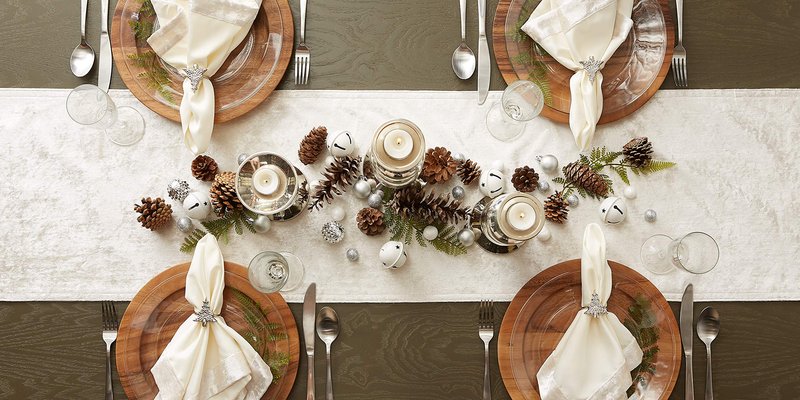 DII Velvet Collection Tabletop, Table Runner, 14x72, Cream
