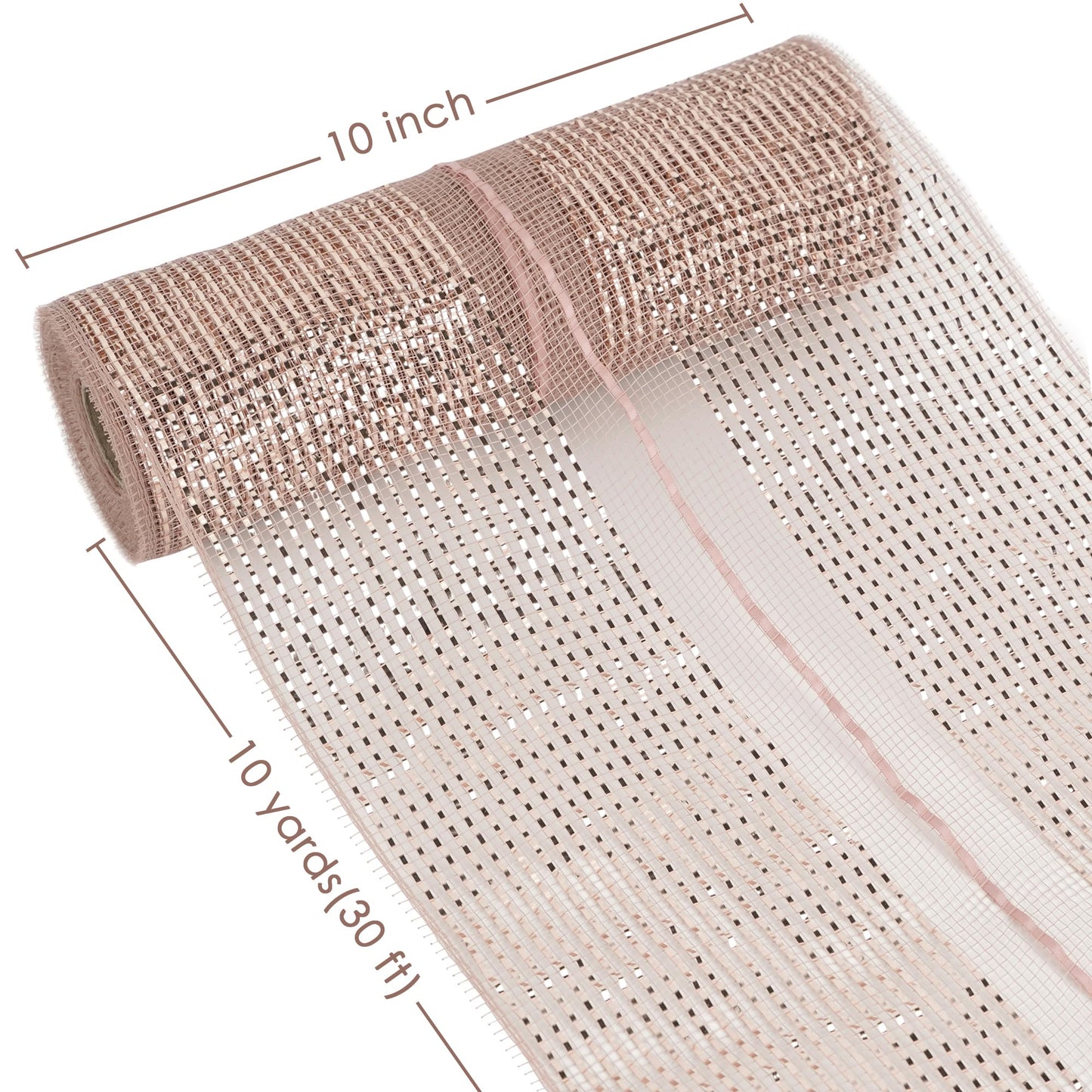 HUIHUANG Rose Gold Mesh Ribbon for Christmas Tree 10 inch Wide Easy Pull Deco Mesh Rose Gold Decorative Mesh Ribbon for Christmas, Garlands, Wreath Supplies, Floral Arrangements, Large Bows-10 Yards