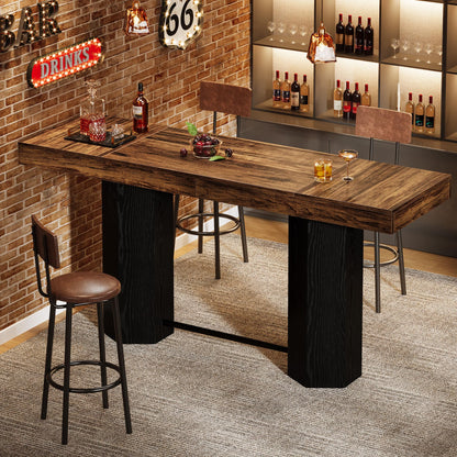 Tribesigns 70.9" Extra Long Bar Table, Industrial Counter Height Table, Rectangular Bar Height Tables with Metal Footrest for Kitchen Dining Room, Living Room, Pub (Rustic Brown & Black)