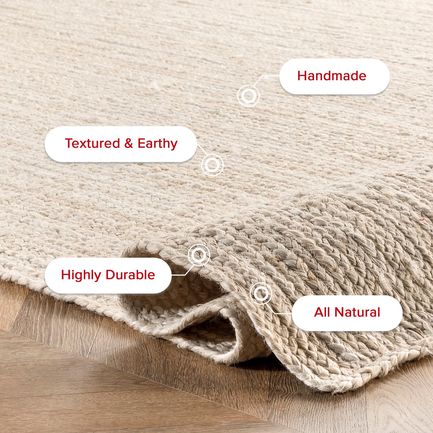 nuLOOM 9x12 Rigo Jute Hand Woven Area Rug, Off White, Solid Farmhouse Design, Natural Fiber, For Bedroom, Living Room, Dining Room, Hallway, Office, Kitchen, Entryway