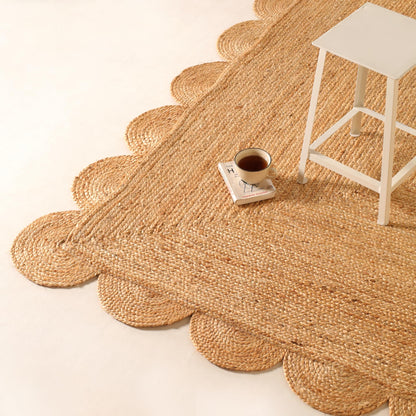 VEVARA HOMES Scalloped Natural Jute Area Rug 8x10ft – Handwoven Natural Fiber Rug for Living Room, Bedroom, and Entryway, Rustic & Boho Style