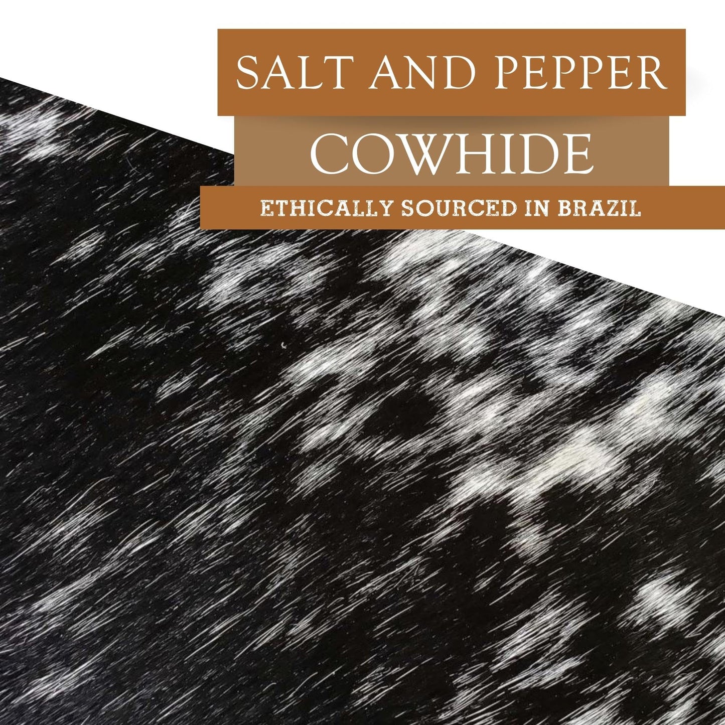 Sunshine Cowhides 100% Genuine Salt and Pepper Tricolor Cowhide Rug - Modern Style Animal Skin Rug & Floor Carpet for Living Room, Bedroom, Kitchen & More - Large (6x6-7ft)