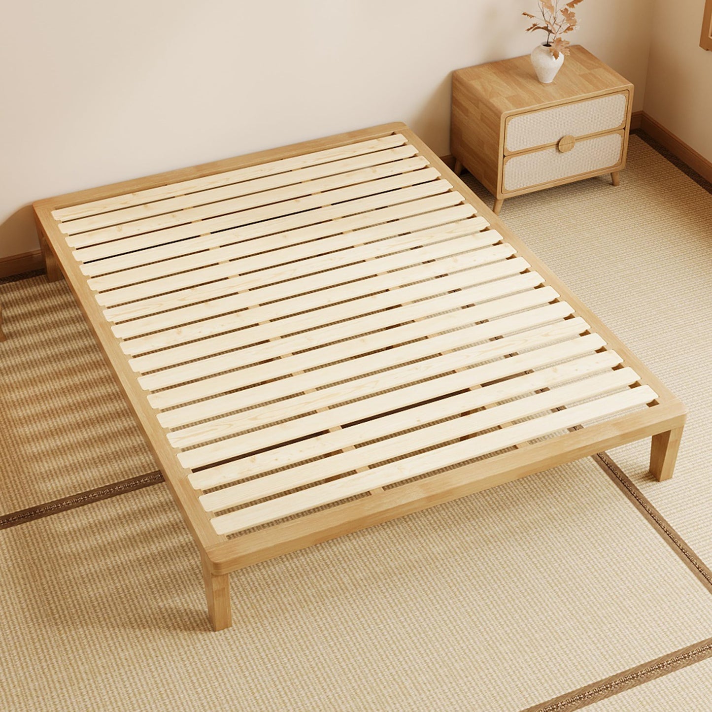 IOTXY Queen Platform Bed Frame - 12 Inch Solid Wood Mattress Foundation Base with Heavy-Duty Support Slats & Legs, Rubberwood Queen-Size Bedframe