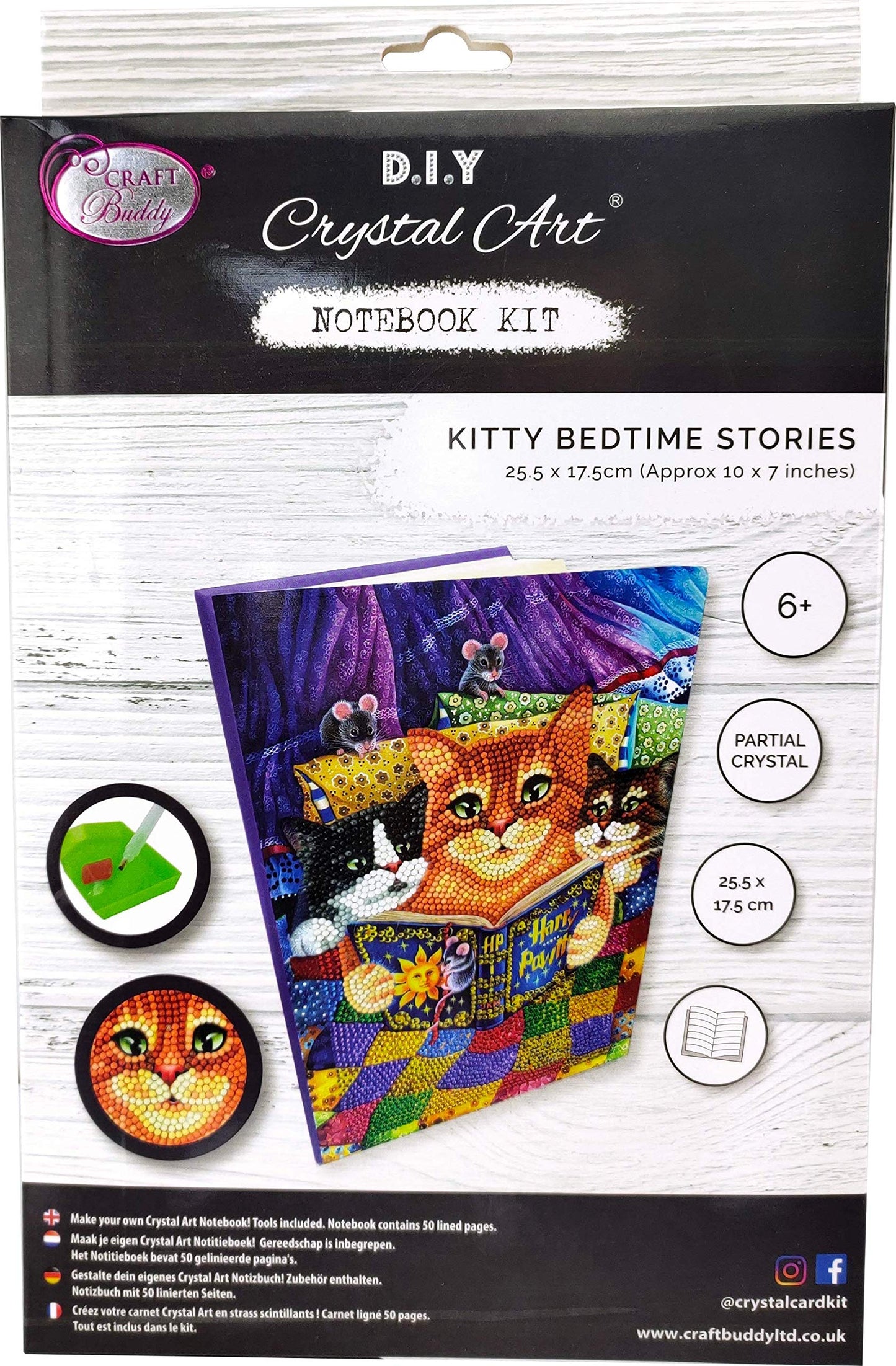 Crystal Art Diamond Painting Notebook - Kitten Bedtime Notebook Kit - Create a Sparkling Notebook Cover using Crystals - For ages 8 and up