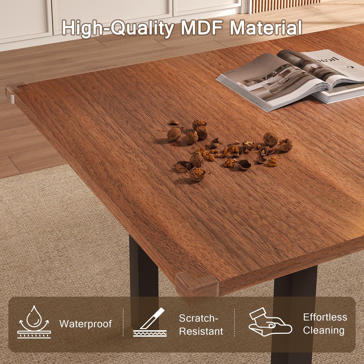 Einhomn Extendable Dining Table for 4-6, 63" Modern Kitchen Table, Farmhouse Dining Room Tables for Dining, Kitchen, Office, Living Room, Rectangular Wooden Tables, Space Saving (Walnut)