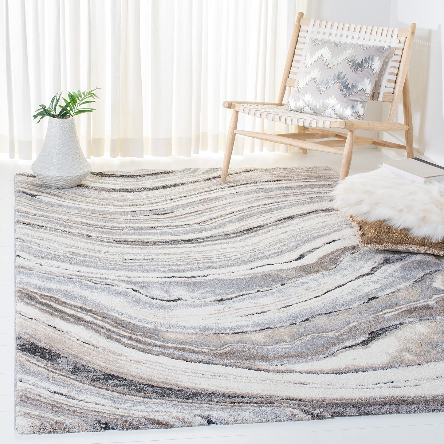 SAFAVIEH Cyrus Shag Collection Area Rug - 9' x 12', Ivory & Grey, Modern Abstract Design, Non-Shedding & Easy Care, 0.8-inch Thick Ideal for High Traffic Areas in Living Room, Bedroom (CYR124A)