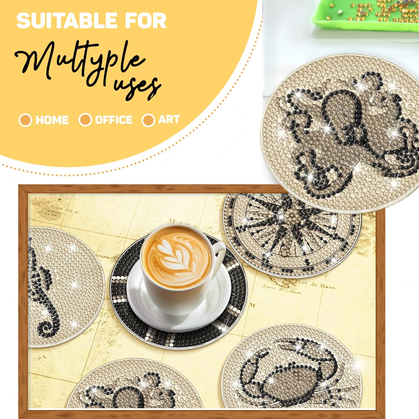 8 pcs Diamond Painting Coasters | Diamond Art Coasters | Vintage Nautical Diamond Art Painting | Perfect Art Craft Gift for Vintage Nautical Lover, Dad, Mom, Grandparents, Brother, Sister.
