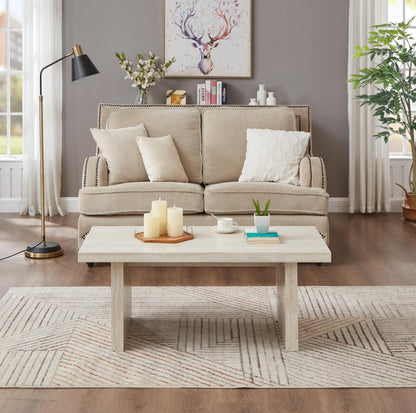 Roundhill Furniture Cavira 3-Piece Faux Marble Coffee Table Set, Coffee Table and Two Side Tables, Beige