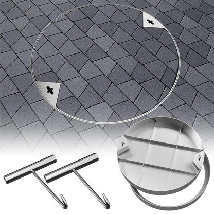 24 inch Stainless Steel Invisible Manhole Cover, Round Embedded Septic Tank Cover with Frame and Lifting Hooks, for Yard/Pavement