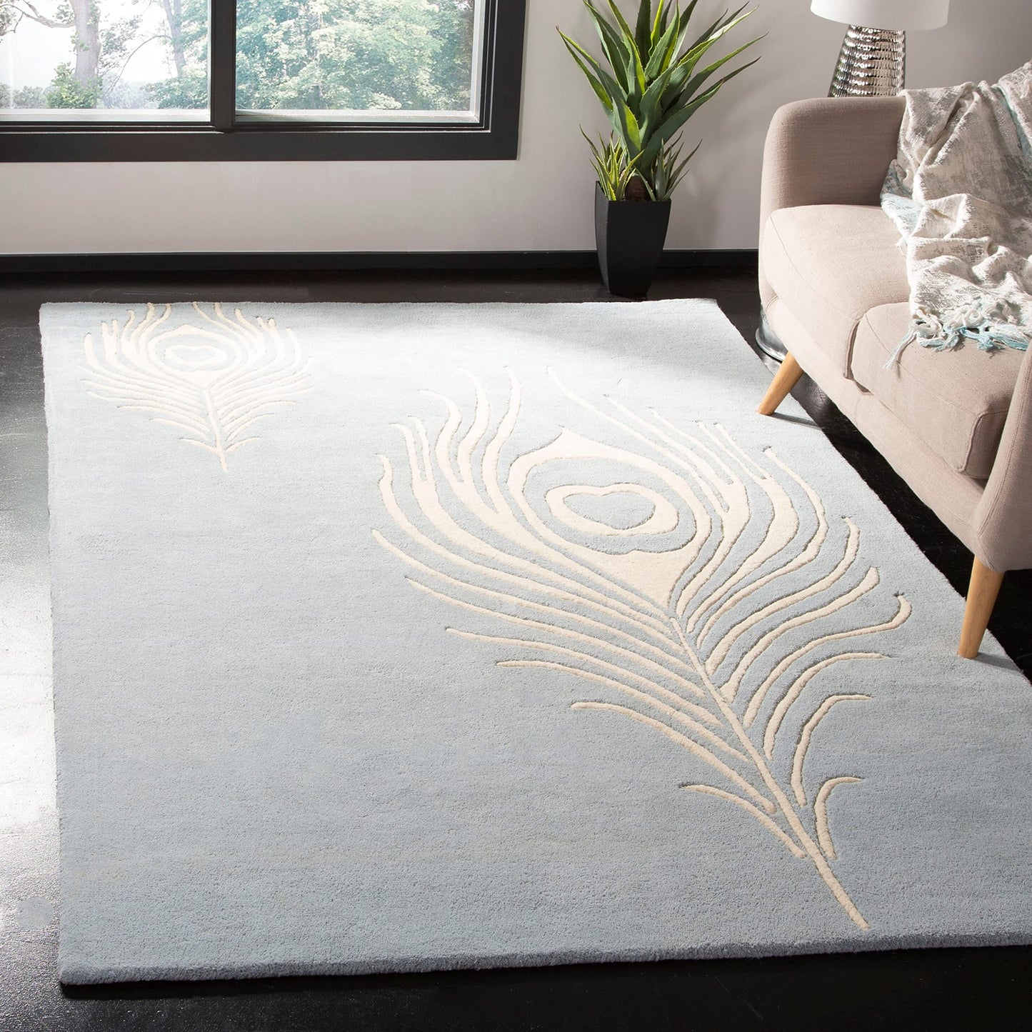 SAFAVIEH Soho Collection 7'6" x 9'6" Teal / Ivory SOH704T Handmade Premium Wool & Viscose Area Rug