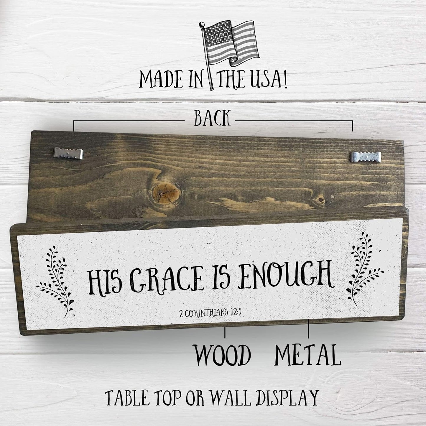 Christian Wall Art - His Grace Is Enough - Beautiful Bible Verse Modern Farmhouse Wall Décor Sign