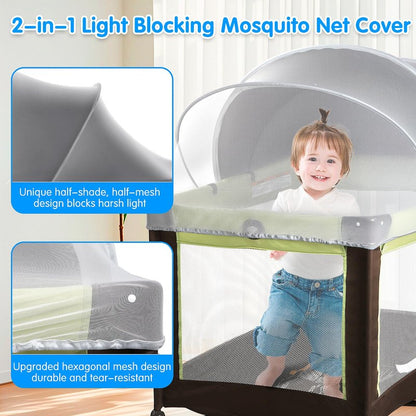 Pack N Play Tent Cover - Light-Blocking Mosquito Net with Two-Way Zipper Portable Bassinet Canopy to Keep Cats Out Bedside Bassinet Insect-Proof Cover, Gray-Large