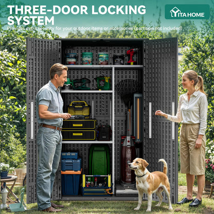 YITAHOME 60 cuft Vertical Outdoor Storage Shed with Shelf, Large Waterproof Storage Cabinet for Garden Shed, Tall Outdoor Storage Shed for Garage, Pool Storage, Resin, Lockable, Dark Gray