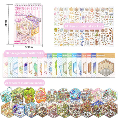 WDXIUE Scene Sticker – 20 Sets DIY 3D Sticker Scene Book Cute Cartoon Stickers Kit – Fun Sticker Therapy Activity for Stress Relief, Crafts & Gifts