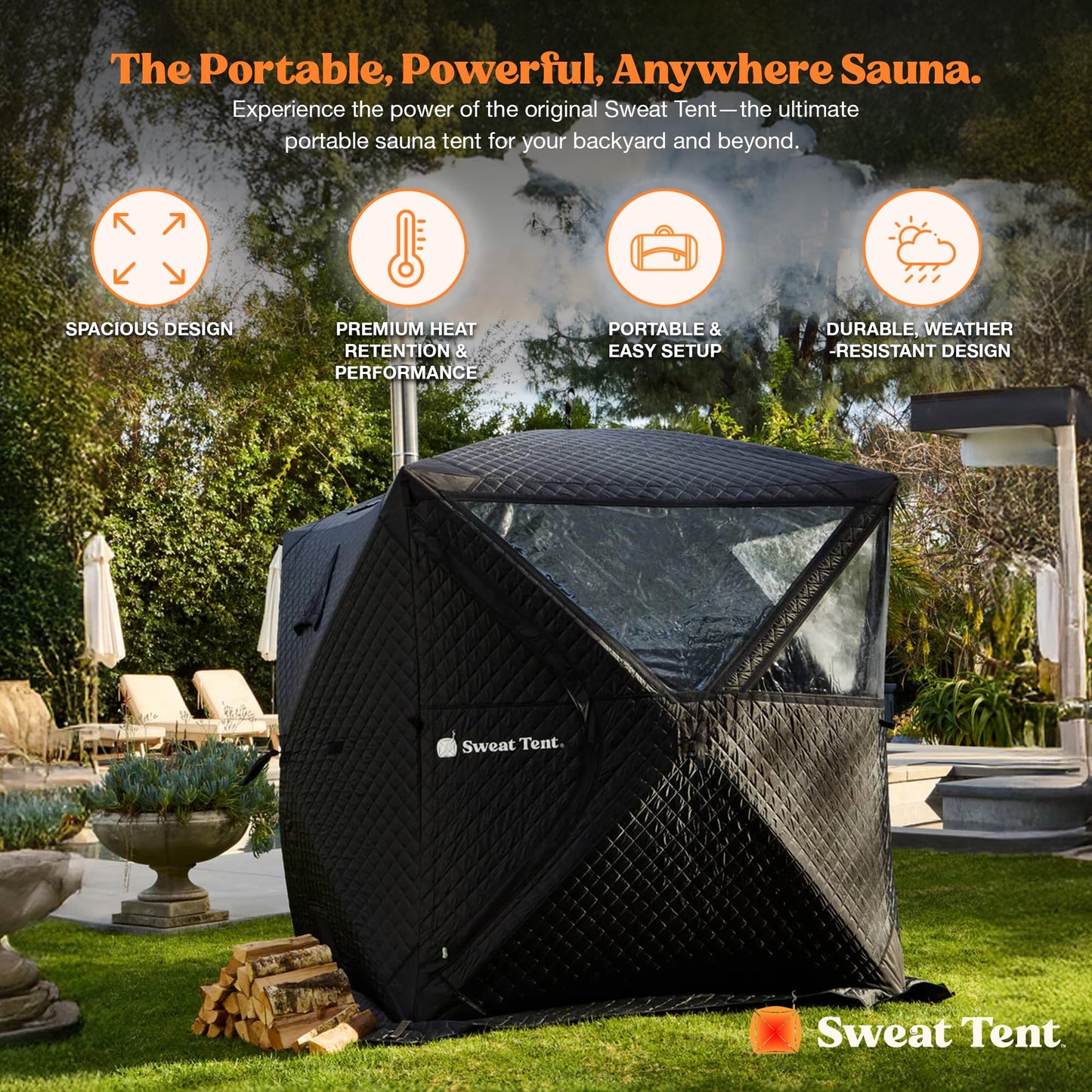 SweatTent Portable Outdoor Sauna (Large) Standard Bundle – Complete Kit with Stove, Sauna Rocks, Basket, Gloves, Fire Poker, Thermometer, Quick Assembly, 6 Adults, Backyard & Camping