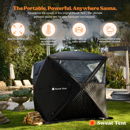 SweatTent Portable Outdoor Sauna (Large) Pro Bundle – Complete Kit with Stove, Cedar Bench, Essential Oil, Wool Hat, Accessories, Quick Assembly, High-Temperature, 6 Adults, Backyard & Camping