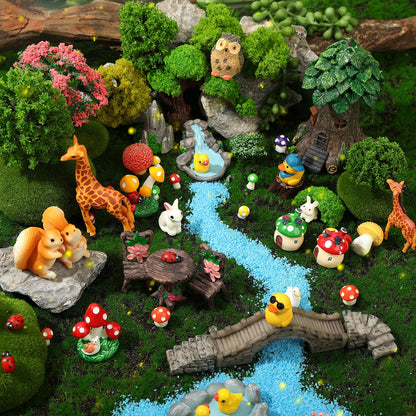84 Pcs Fairy Garden Accessories Mini Garden Accessories Mini Resin Animals Mushroom Squirrel Duck Rabbit Bridge Pond Owl Micro Landscape Ornaments Kit for DIY Garden Dollhouse Terrarium Succulent