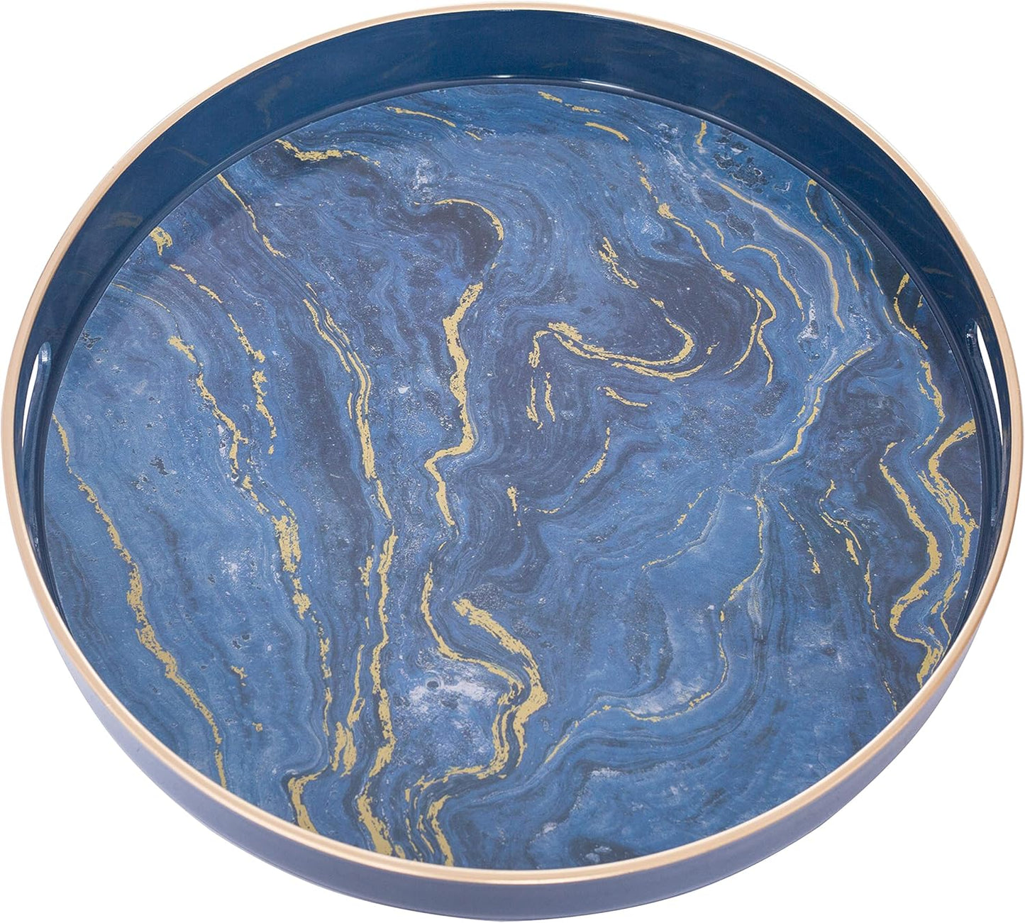 13" MAONAME Round Decorative Tray, Marbling Plastic Tray with Handles, Coffee Table Trays for Ottoman, Kitchen