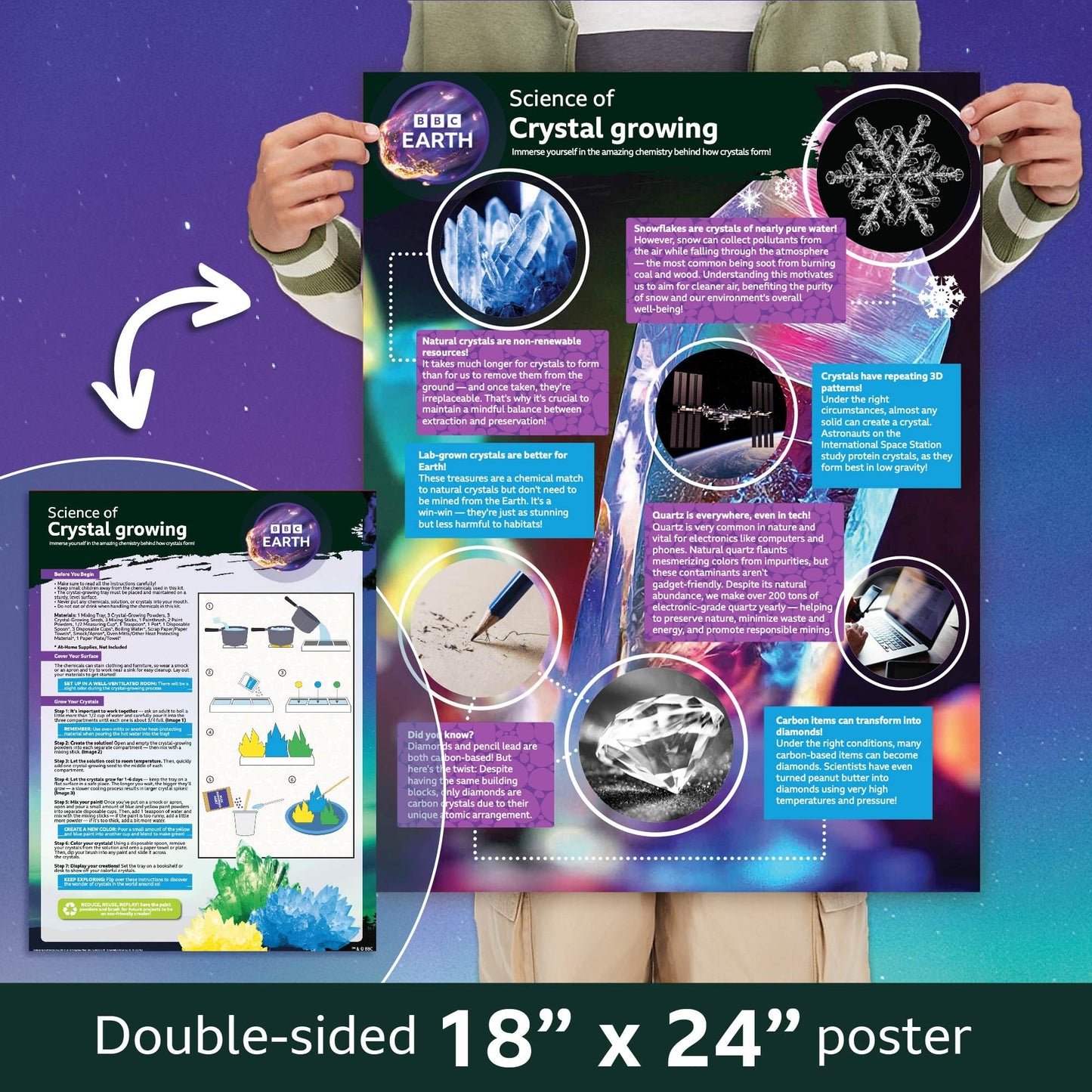 BBC Earth Science of Crystal Growing, Grow 3 Dazzling Crystals, Includes Display Case, Powdered Paints, Learning Guide, Crystal Growing Kit, STEM Toys, Kids Science Kit, STEM Kits for Kids Age 12-14