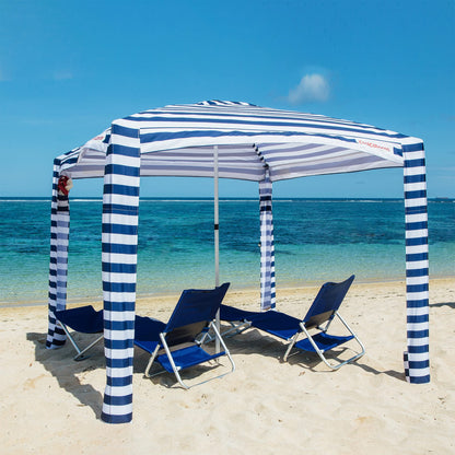 CoolCabana Beach Shade Tent - Easy Setup, UPF 50+ Protection, Large & Medium Sizes, Compact & Wind Resistant - Beach Cabana for The Whole Family - Navy Stripes, Large