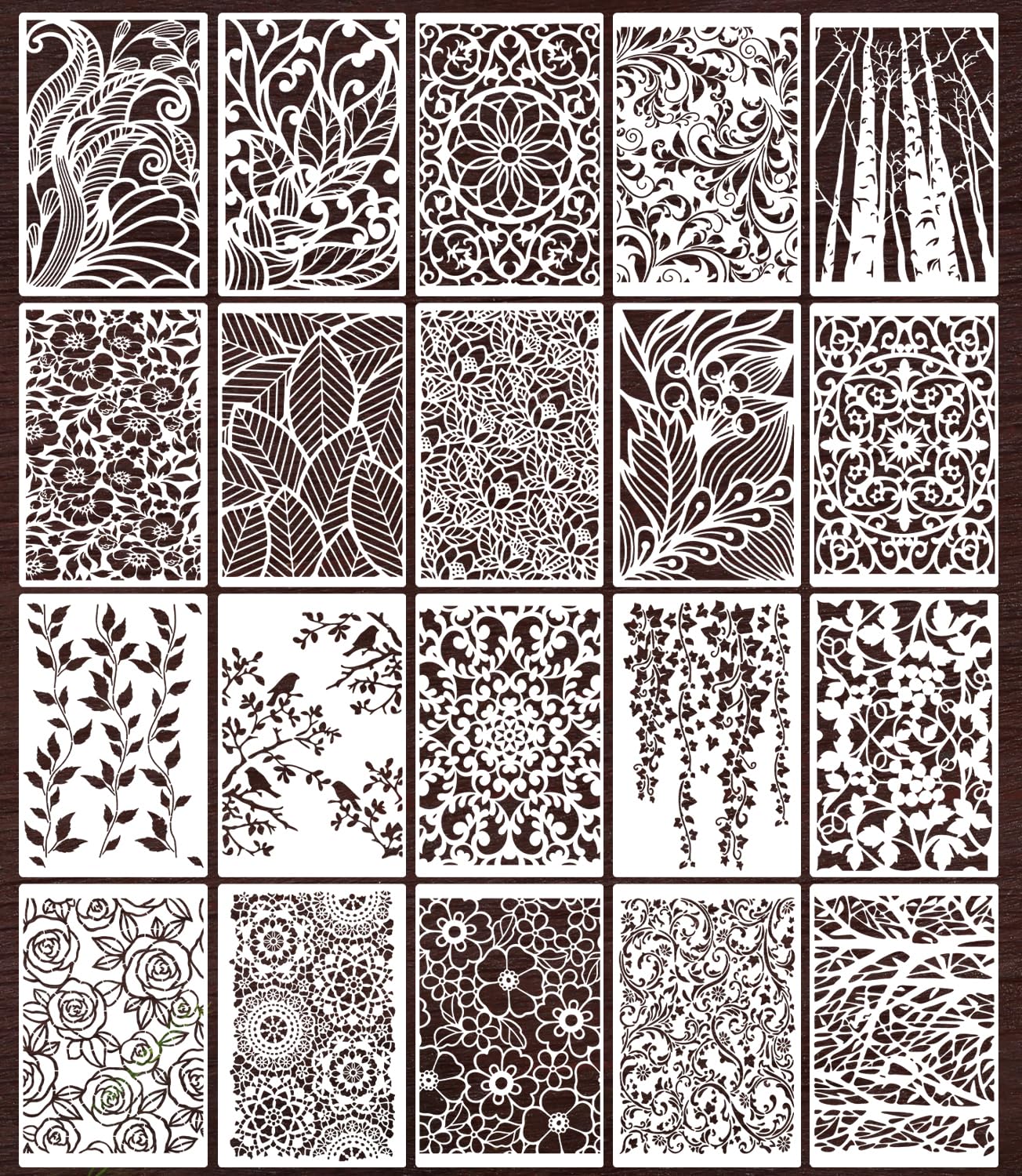 Stencils for Crafts Reusable Texture Stencils Floral Stencil Tree Leaf Vine Stencil for Painting on Wood Canvas Furniture Cards Scrapbook
