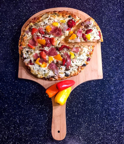 Camco Bamboo Pizza Peel, Charcuterie with Handle - Pizza & Bread Serving or Baking Board, 53000