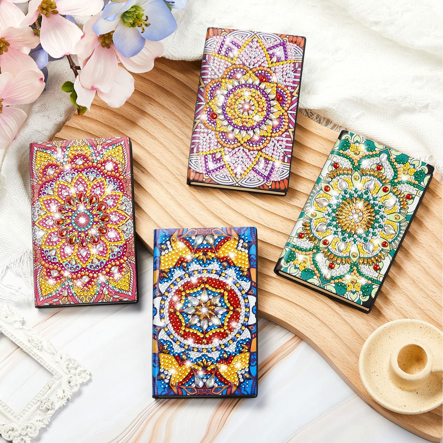 Patelai 4 Pcs Diamond Mandala Flower Notebook Kits 3 x 5 in DIY Mandala Cover Notebook Crystal Journal Sketchbook Notepad for Men Women Birthday Crafts Gift Drawing Painting
