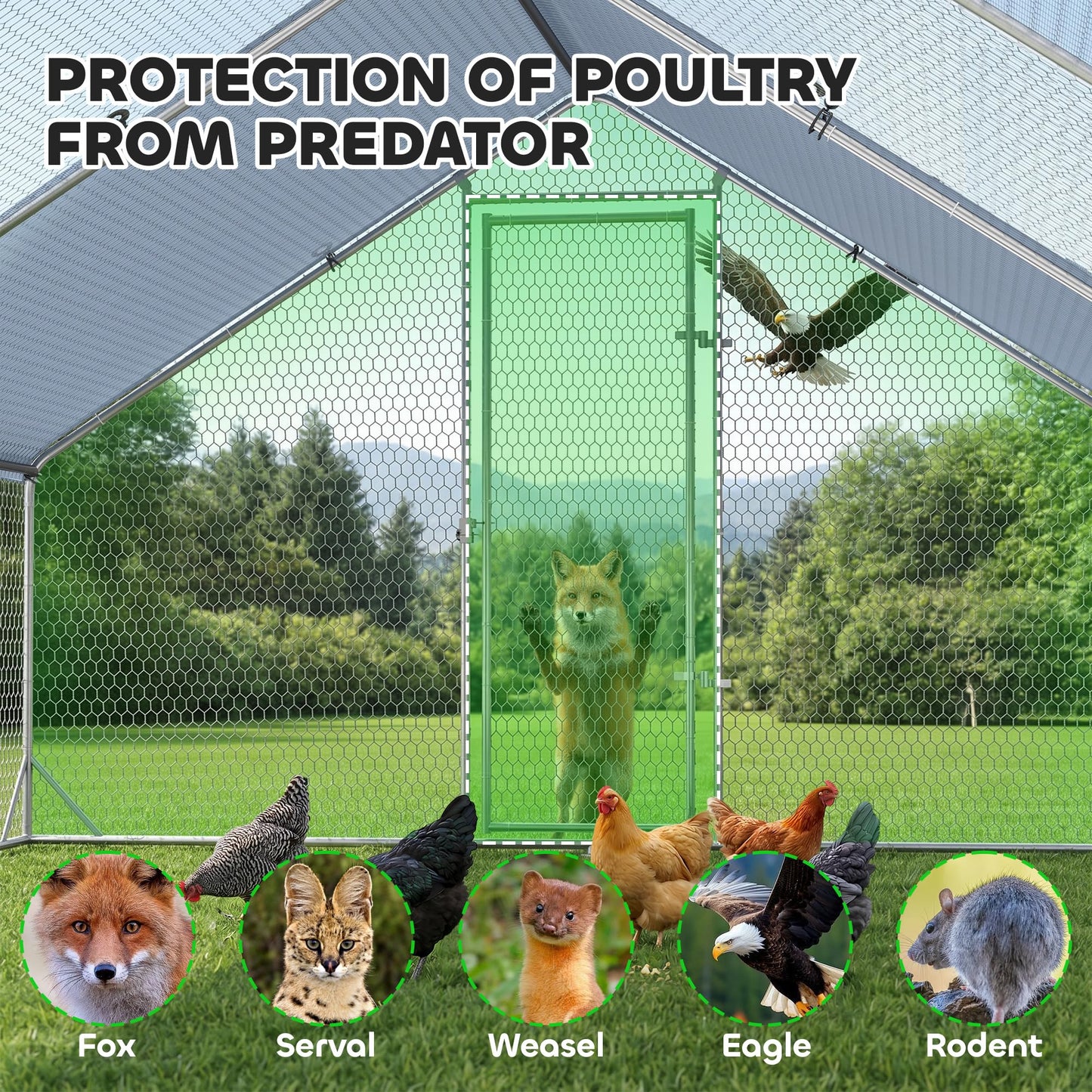 PawHut Large Chicken Coop Metal Chicken Run with Waterproof and Anti-UV Cover, Spire Shaped Walk in Fence Cage Hen House for Outdoor and Yard Farm Use, 1" Tube Diameter, 9.8' x 26.2' x 6.6'