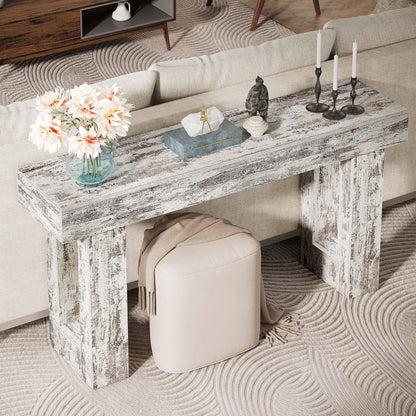 Tribesigns 63-Inch Long Console Table, Wooden Rectangular Sofa Table Behind The Couch, Farmhouse Entryway Table for Entrance, Hallway, Living Room (Distressed White)