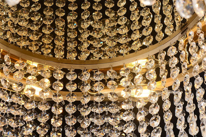 Axamate Modern Crystal Chandelier 24 inch Large Gold Chandeliers Ceiling Light Round Raindrop Chandeliers Flush Mount Lighting Fixture for Living Room Dining Room Bedroom