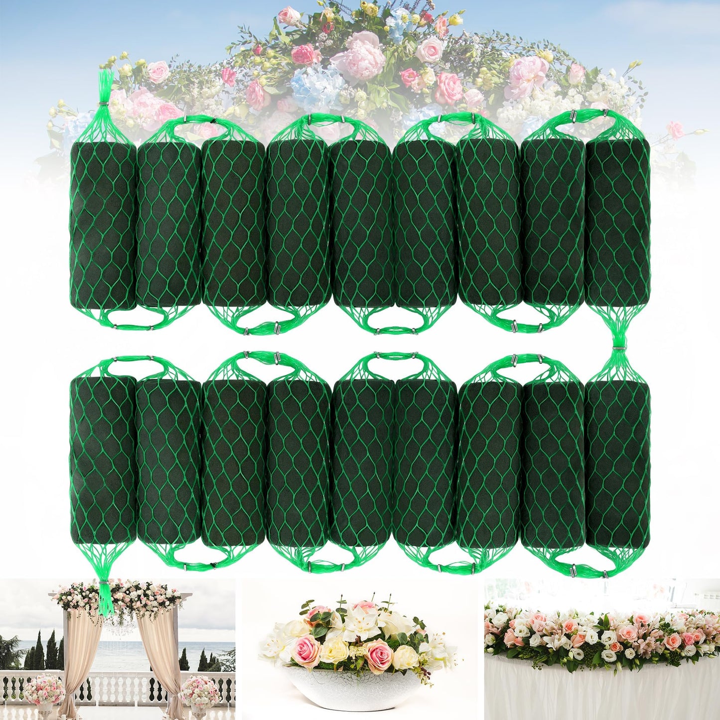 Elcoho 18 Pcs Floral Foam Garland, 11.9 ft Flower Sponge Blocks Kit, Absorbent Flower Holder for Fresh & Dried Flowers Arrangement Floral Foam Bricks for Wedding Garden Home Decor