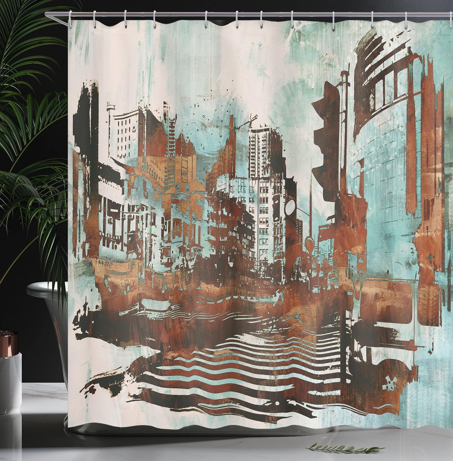 Ambesonne Grunge Shower Curtain, Urban Cityscape Abstract Acrylic Paint Style, Cloth Fabric Bathroom Decor Set with