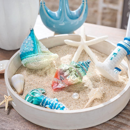 Valery Madelyn Glass Christmas Ornaments Set, 4ct Light Blue and Silver Blown Glass Christmas Tree Decorations, Summer Beach Coastal Ocean Nautical Marine Xmas Hanging Finial Balls Bulk Holiday Decor