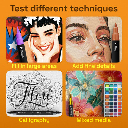 ARTISTRO 24 Acrylic Paint Markers - Paint Pens for Drawing, Brush + Fine Tips - For Fabric, Rock, Glass, Wood, DIY - Art & Craft Supplies for Adults, Teens, Kids - Teacher Appreciation Gift