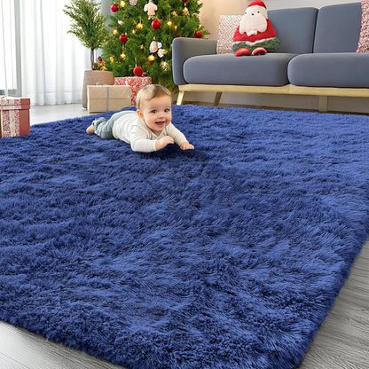 OLANLY Large Area Rug - Soft Fluffy Shaggy Carpet for Living Room & Bedroom | Navy Blue 8x12
