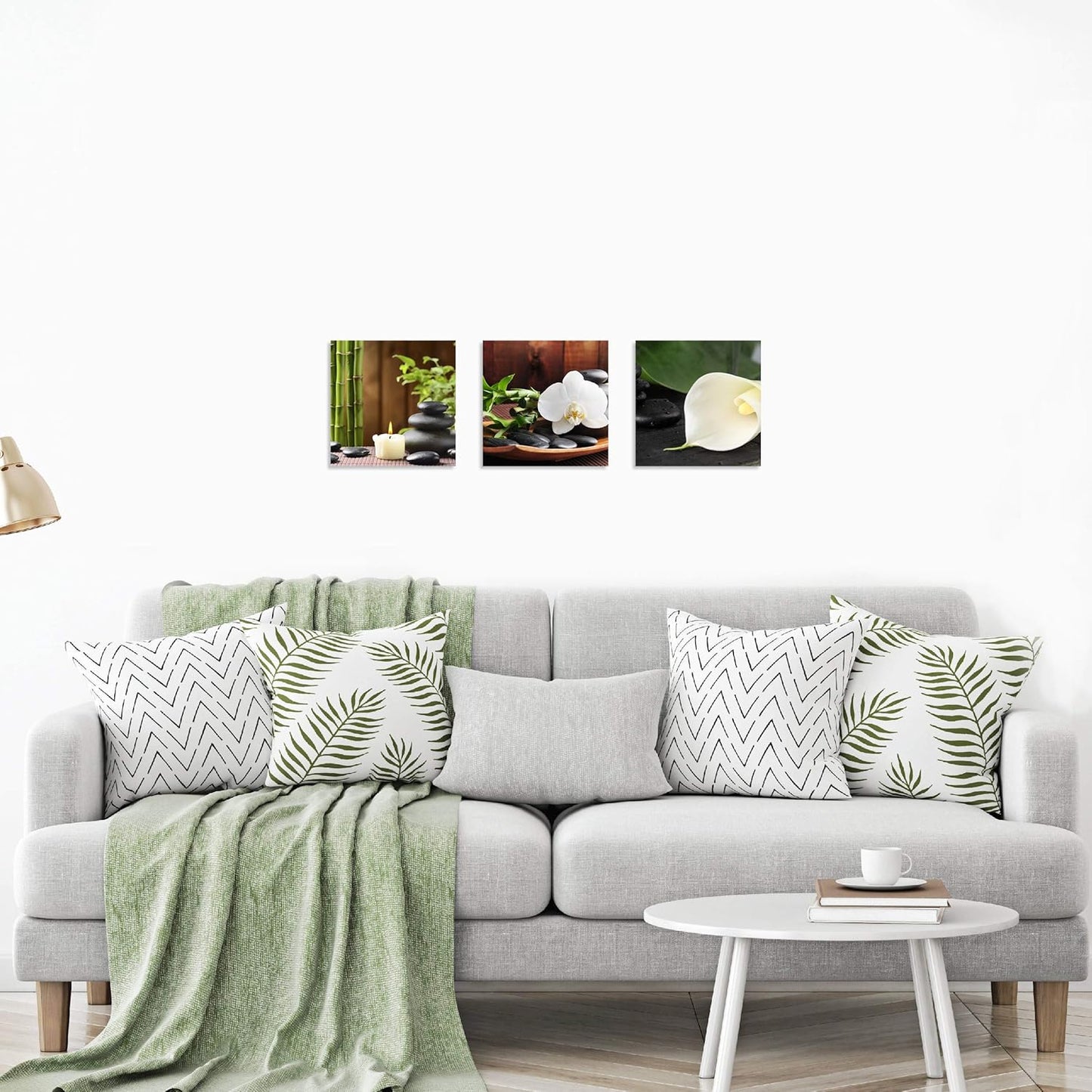 TutuBeer 3 Panels Spa Decor | Zen Decor Spa Stone Green Bamboo White Frangipani Flower Canvas Prints