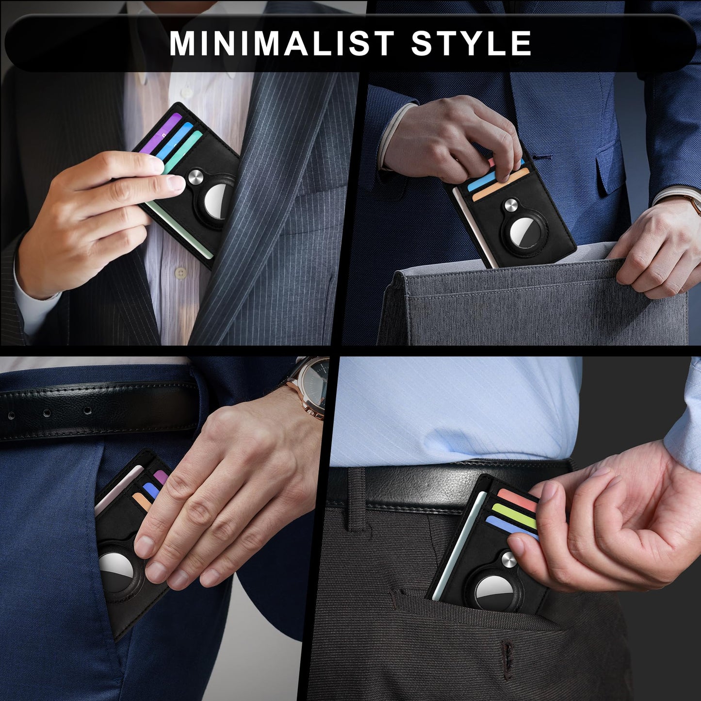 Hawanik Slim Minimalist Front Pocket Air Tag Wallet, RFID Blocking Card Holder Wallet with Airtag Holder