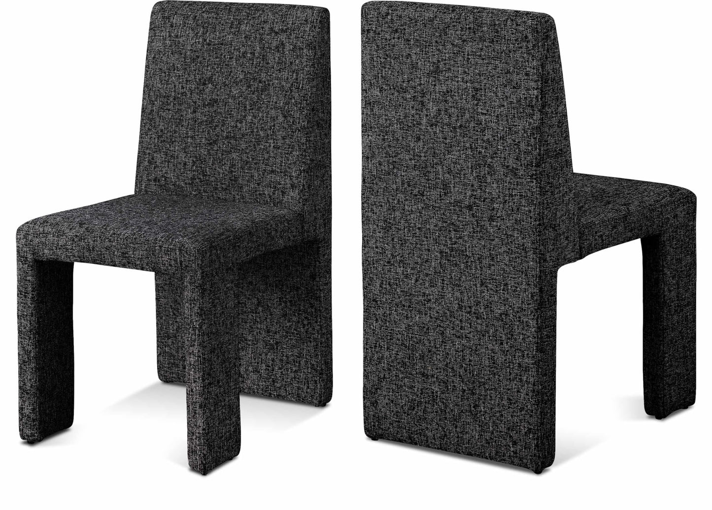 Meridian Furniture 751Black-C Benson Collection Art Deco Dining Chair with Rich Black Linen Textured Fabric Upholstery, Fabric with Weave, Iron Inner Frame, 18.5" W x 22.5" D x 35" H, Black, Set of 2