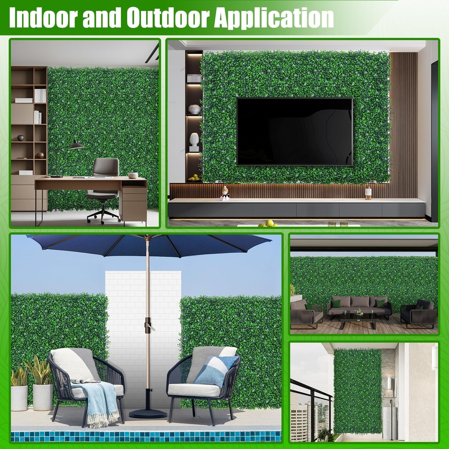 EverNature EverNture 71"x144"(72 SQFT) Grass Wall Panels, Artificial Grass Backdrop, Fake Greenery Plant Boxwood Roll with Flower, Green Wall Decor for Outdoor Indoor Patio Garden Backyard