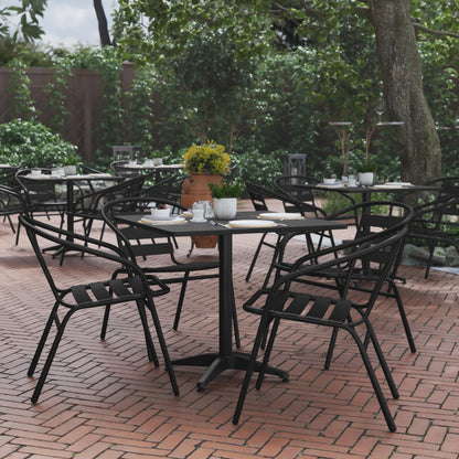 Flash Furniture TLH-ALUM-32SQ-017BK4-GG Lila 31.5'' Square Aluminum Indoor-Outdoor Table Set with 4 Slat Back Chairs, Black