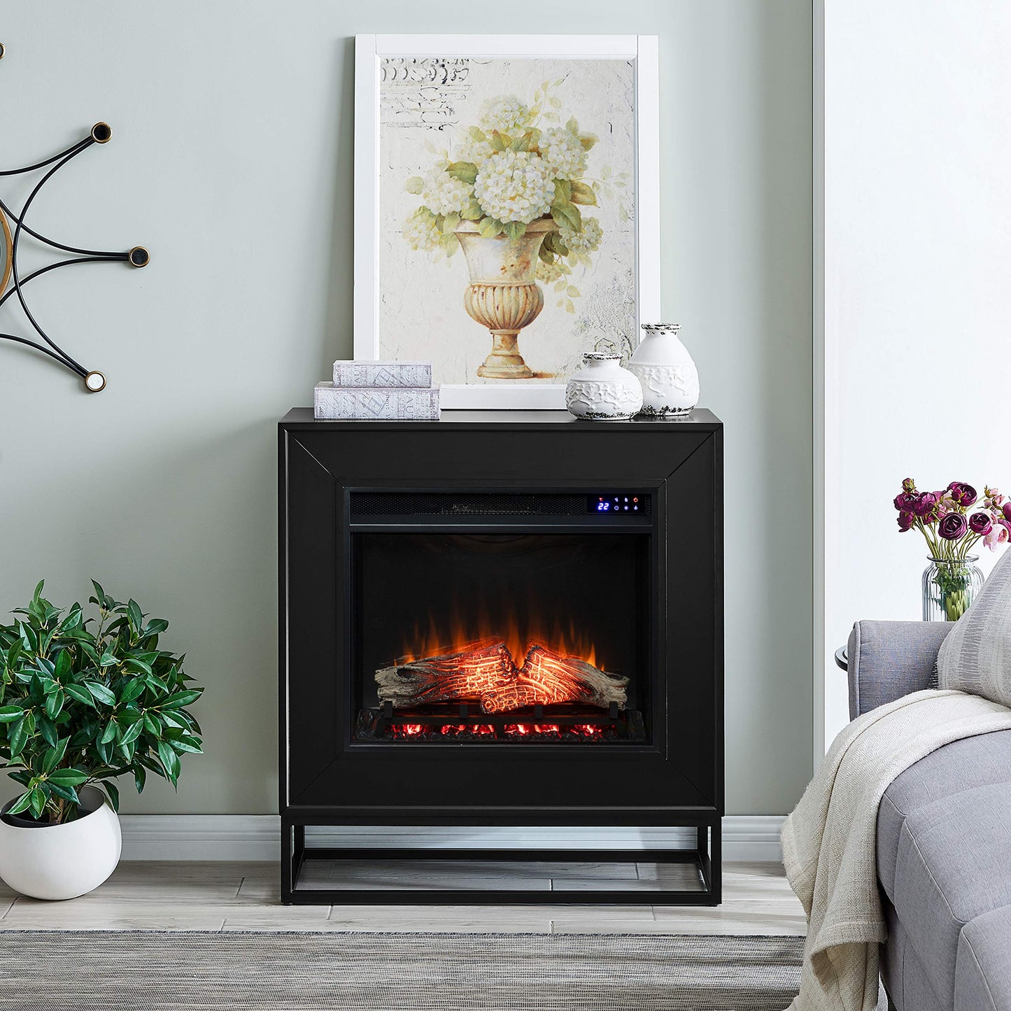 SEI Furniture - Holly & Martin Frescan Contemporary Touch Screen Electric Fireplace - Modern Design, Black Glass and Wood - Ideal for Living Room, Bedroom (FR1063059)