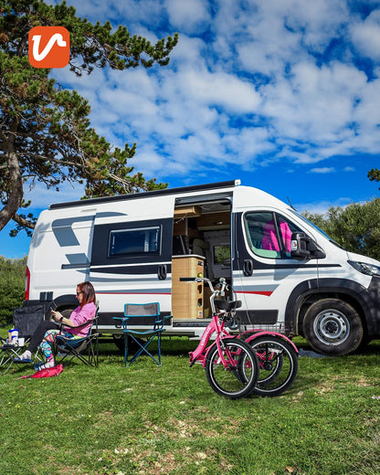 VIRIBUS Folding Tricycle for Adults, 20 inch Foldable Adult Tricycle, Folding 3 Wheel Bikes with Basket for Short Women Seniors, 1 Speed Collapsible Trike 330lb. Capacity, Three Wheeler Hot Pink