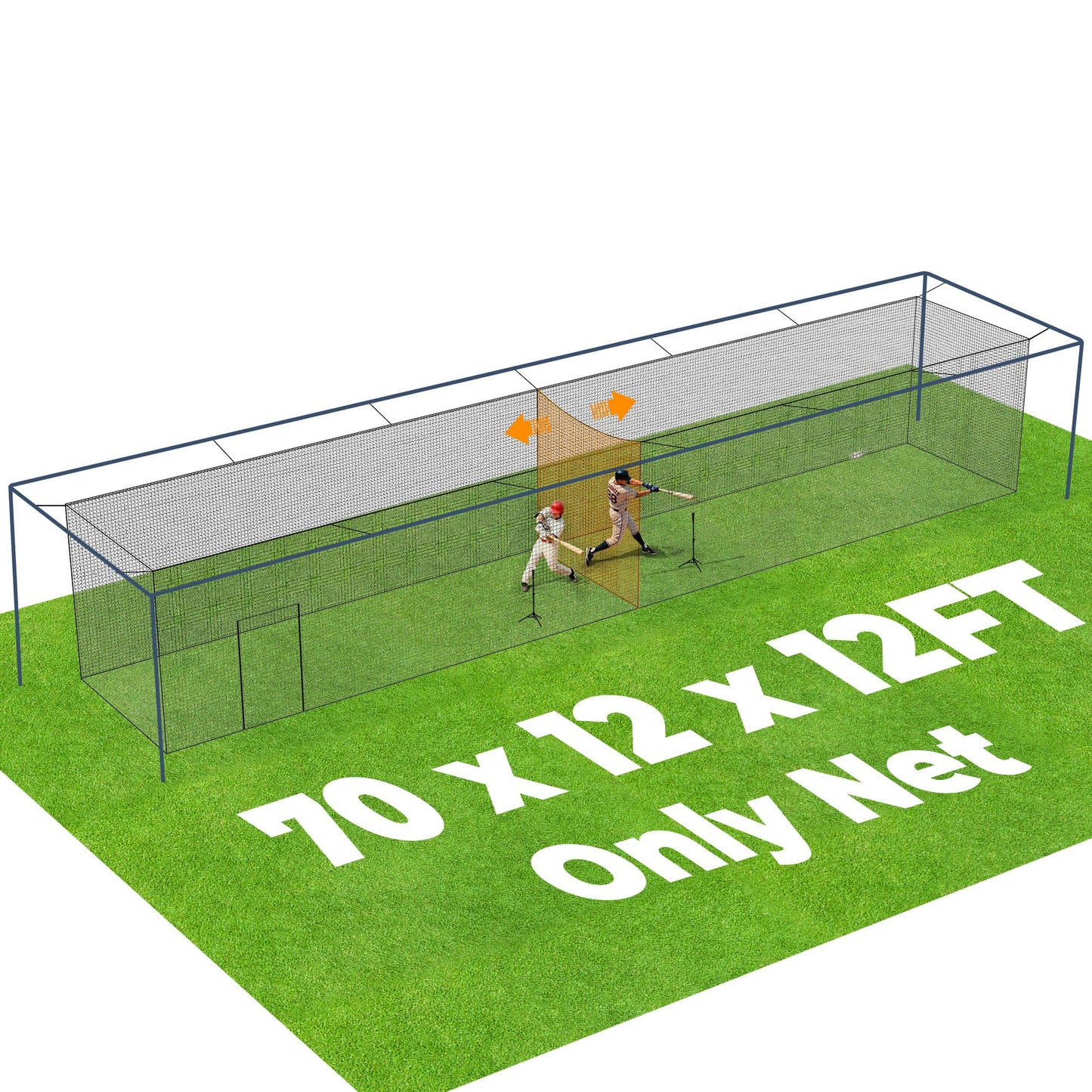 Sturdum Batting Cage Net,70x12x12Ft Baseball & Softball Hitting cage Netting, 2-in-1 Baseball Cage Net System with Movable Inner Net for Solo or Team Training, for Backyard Field Outdoor Indoor