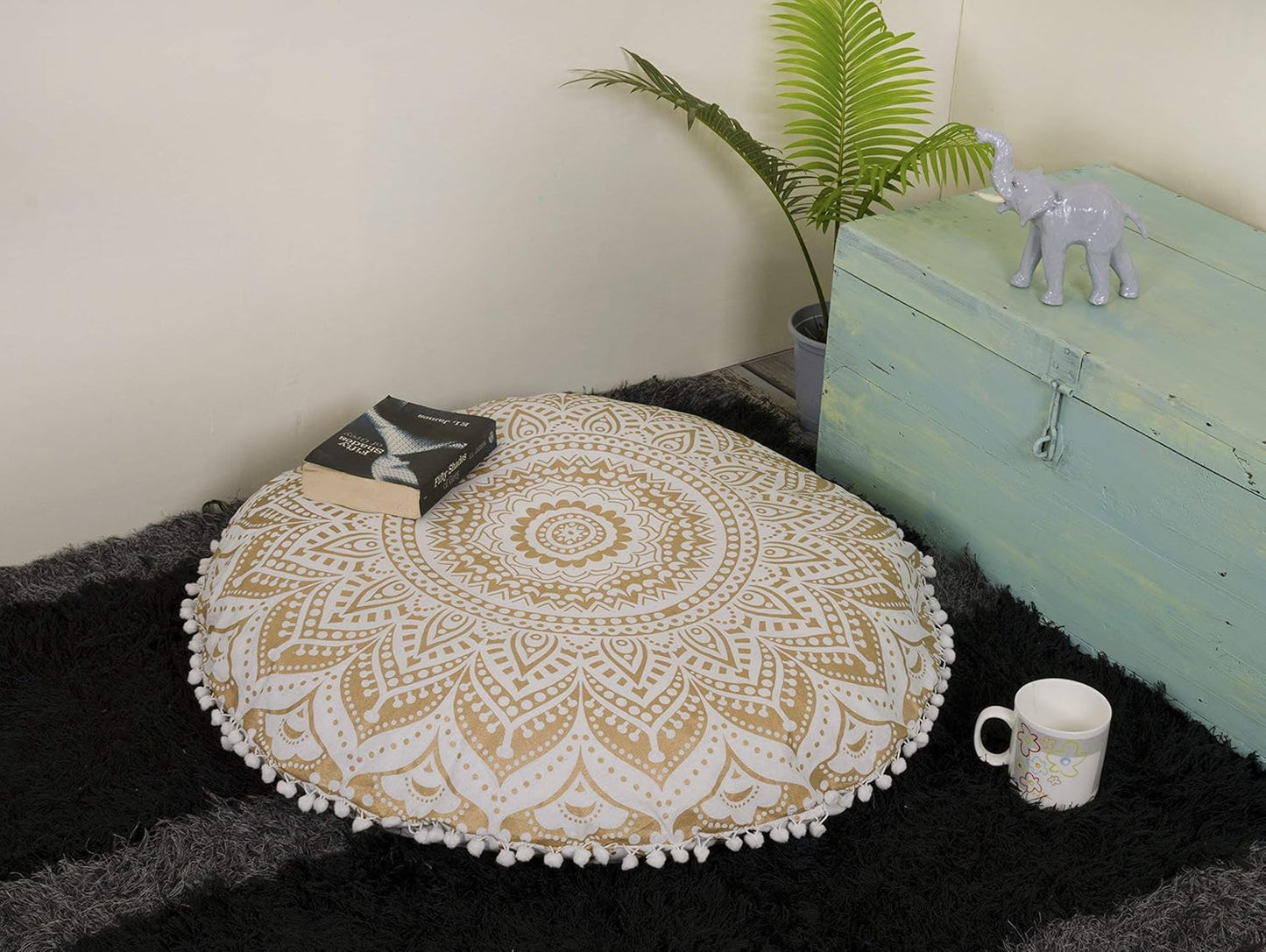 18" Popular Handicrafts Floor Pillow Cushion Cover - Hippie Mandala Large Round Ombre Pouf Sham - Meditation Seating