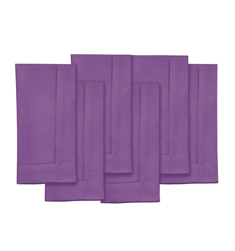 Solino Home Purple Linen Napkins Set of 6-100% Pure Linen Hemstitch Dinner Napkins 20 x 20 Inch for Mothers Day, Spring, Summer - Classic Hemstitch