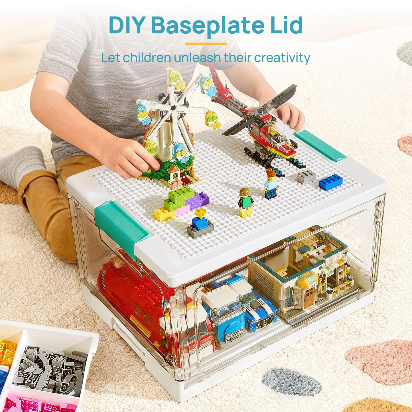 Vtopmart 24 QT Plastic Storage Box with Building Baseplate Lid and Removable Tray,Craft Organizer and Storage for Art Supplies, Beads and Sewing,1 Pack