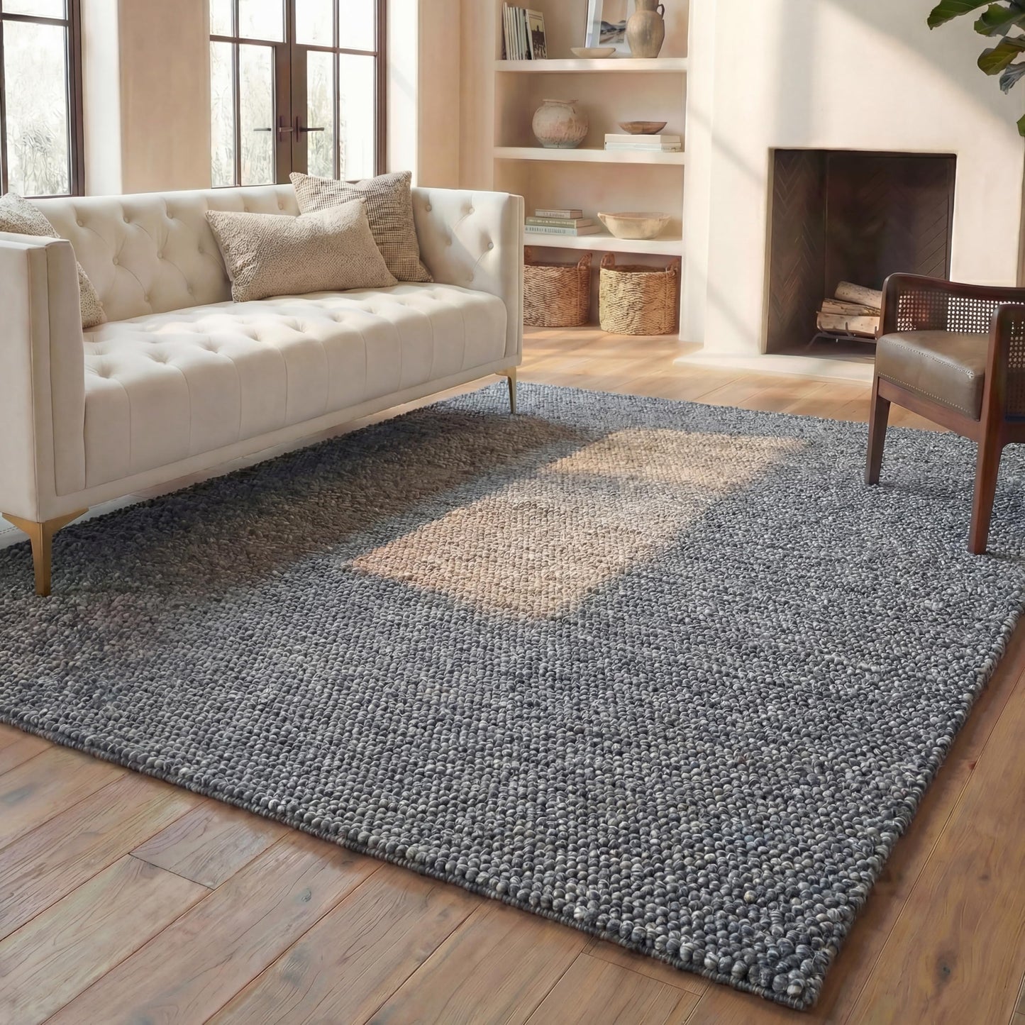 SAFAVIEH Area Rug 8x10 - Natura Collection - Large - Dark Grey, Handmade Wool Blend, Textured Design, Ideal for Living Room, Bedroom, Dining Space (NAT620H)