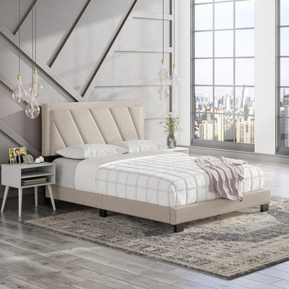 Boyd Sleep Diagonal King Size, White Linen Upholstered Platform Bed with Adjustable Headboard - Qualified Box Spring or Foundation Required for Use