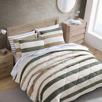 Nautica - Full/Queen Comforter Set, Soft Twill Plush Bedding with Matching Shams, Reverse to Micromink, Medium-Weight, Oeko-Tex Certified (Lawndale Brown)