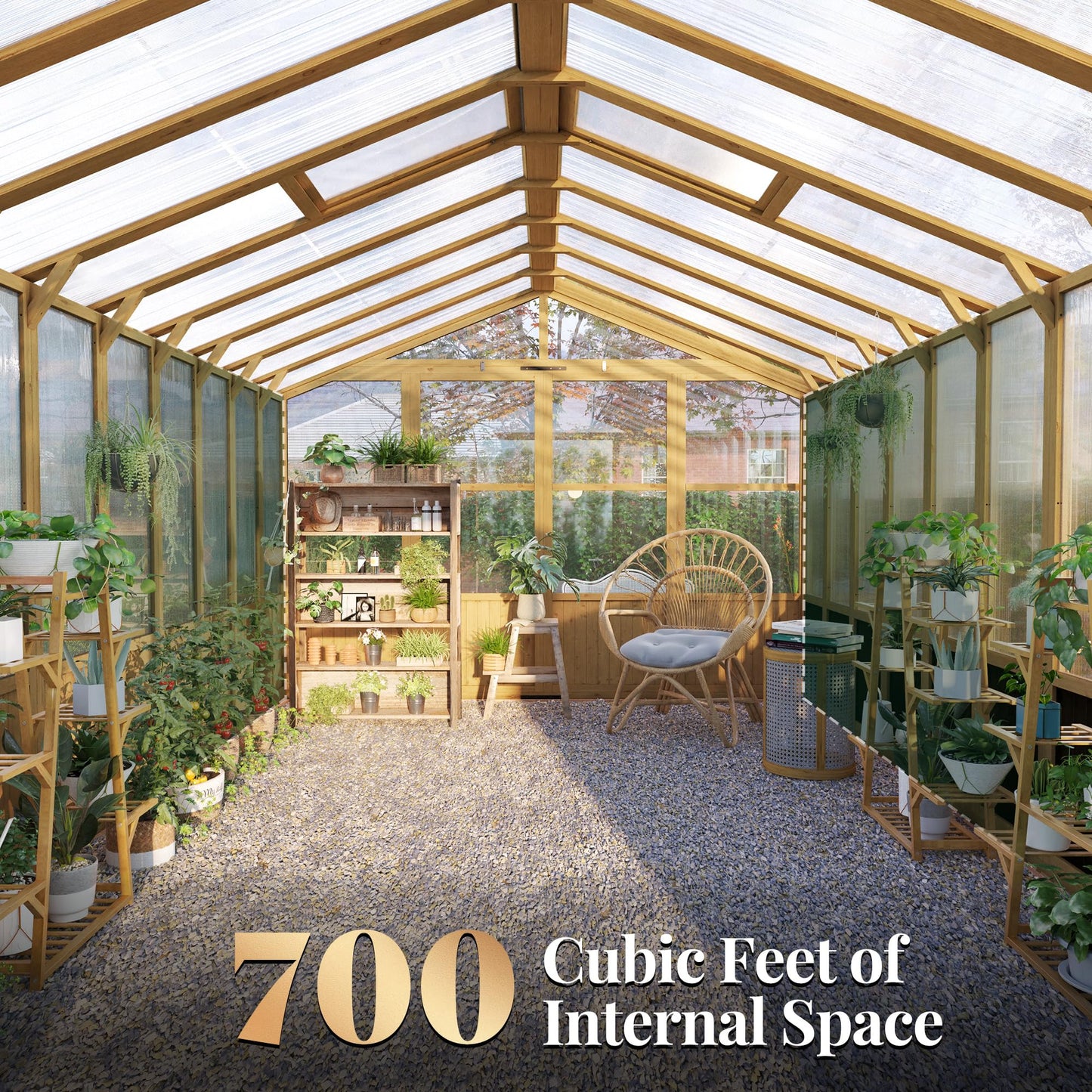 Jocisland 10x10 Ft Wood Greenhouse, Wooden Greenhouse for Outdoors with Lockable Door, Walk-in Cedar Greenhouse with Adjustable 2 Roof Vents, Polycarbonate Greenhouse for Outdoors, Garden, Backyard